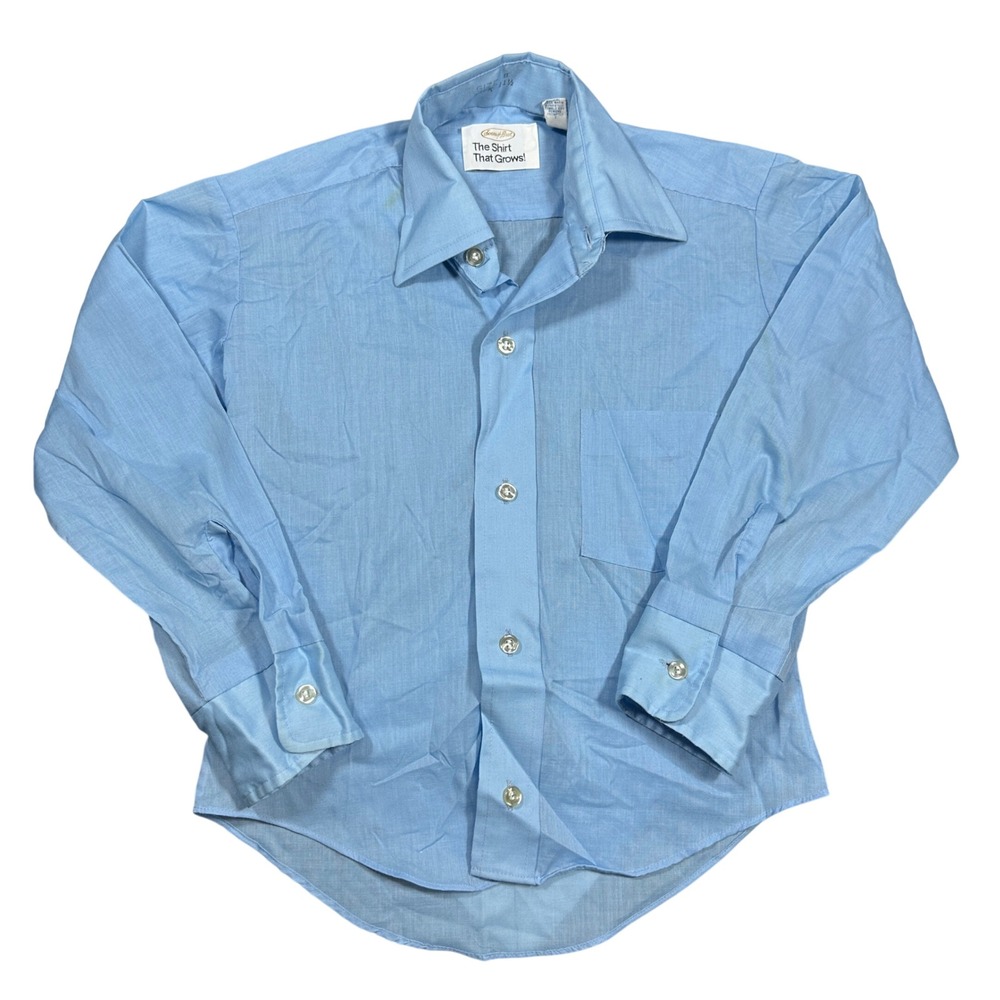 VTG 70s Sears Best Boys Light Blue Button Up Dress Shirt SZ 8 Shirt That Grows